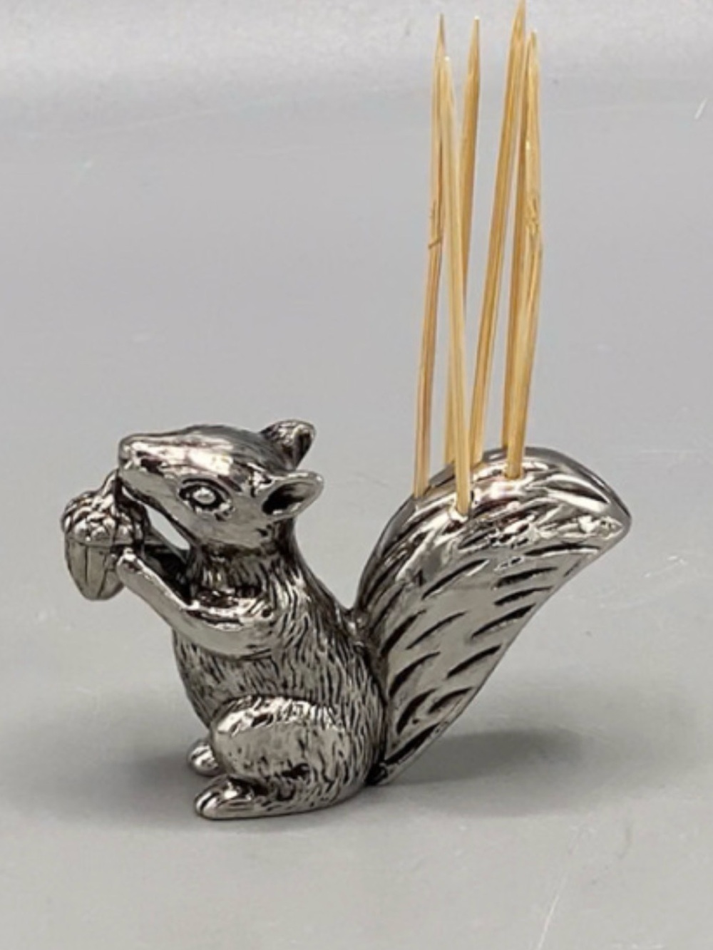 Silver Small  Squirrel Toothpick Holder Miniature